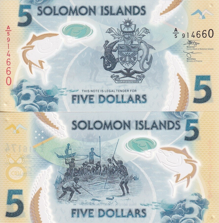 Solomon Islands 5 Dollars ND 2019 P 38 UNC Polymer Lot 5 PCS