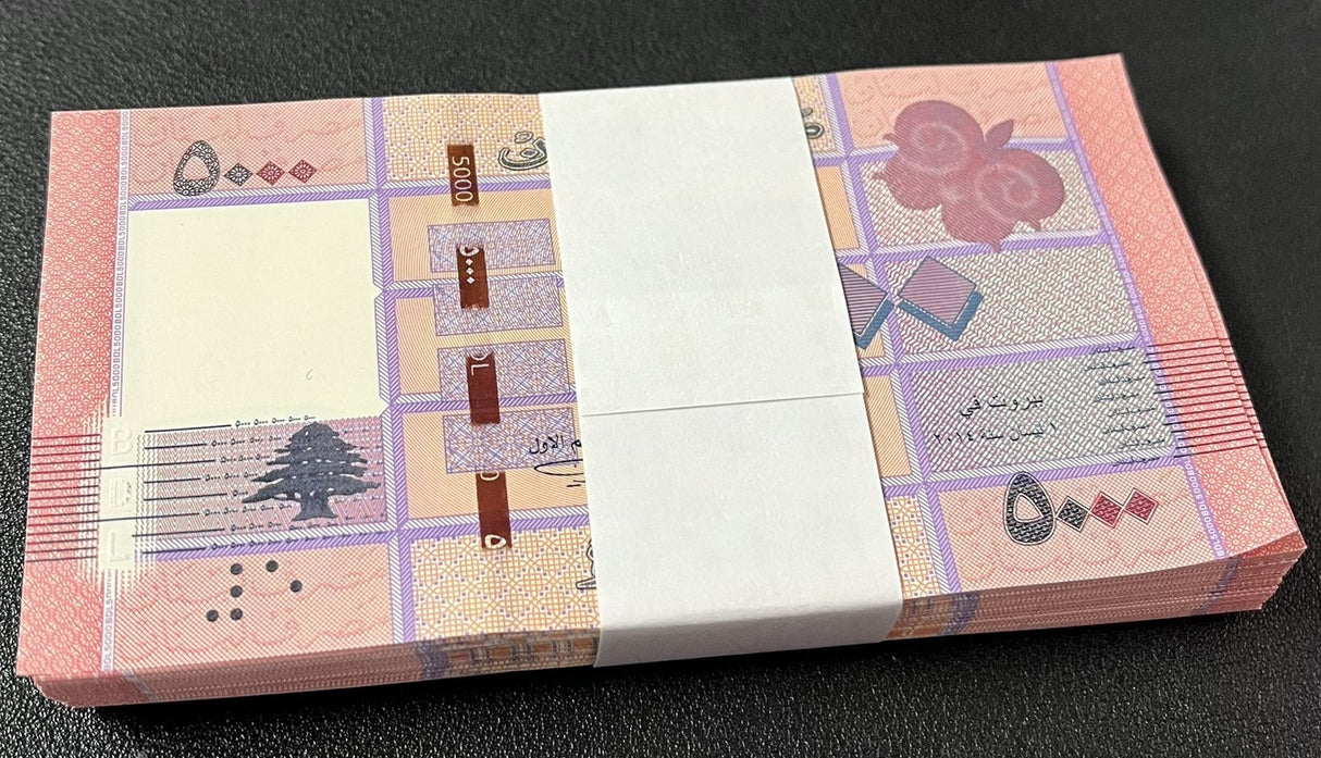 Lebanon 5000 Livres 2014 P 91 UNC LOT 100 PCS 1 BUNDLE