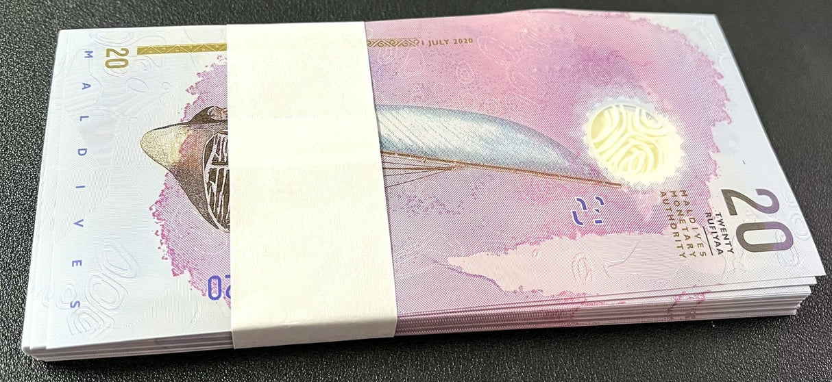 Maldives 20 Rufiyaa 2020 P 27 b Polymer UNC LOT 100 PCS 1 Bundle