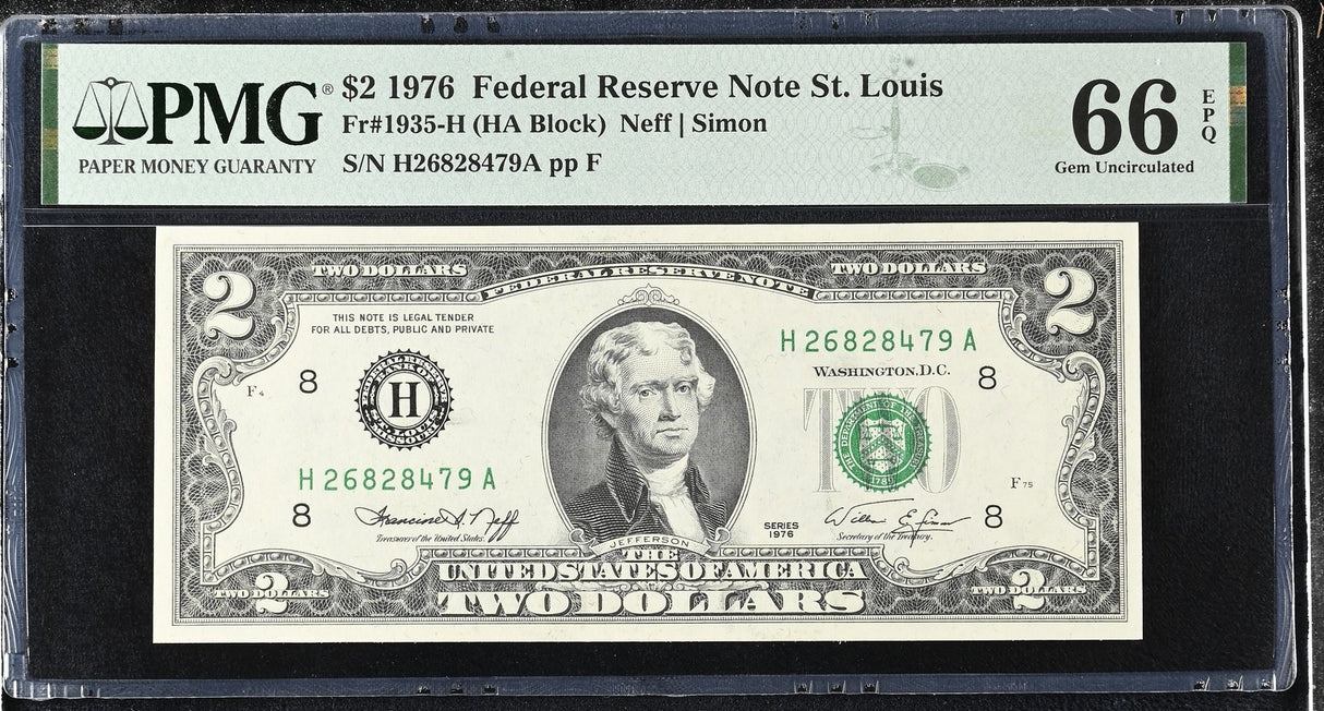 United States 2 Dollars USA 1976 P 461 St. Louis Gem UNC PMG 66 EPQ