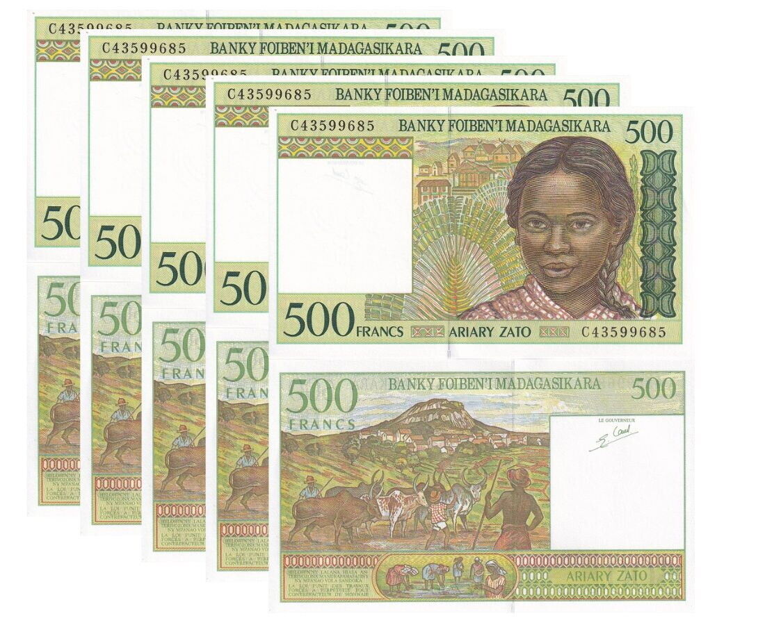 Madagascar 500 Francs ND 1994 P 75 UNC LOT 5 PCS