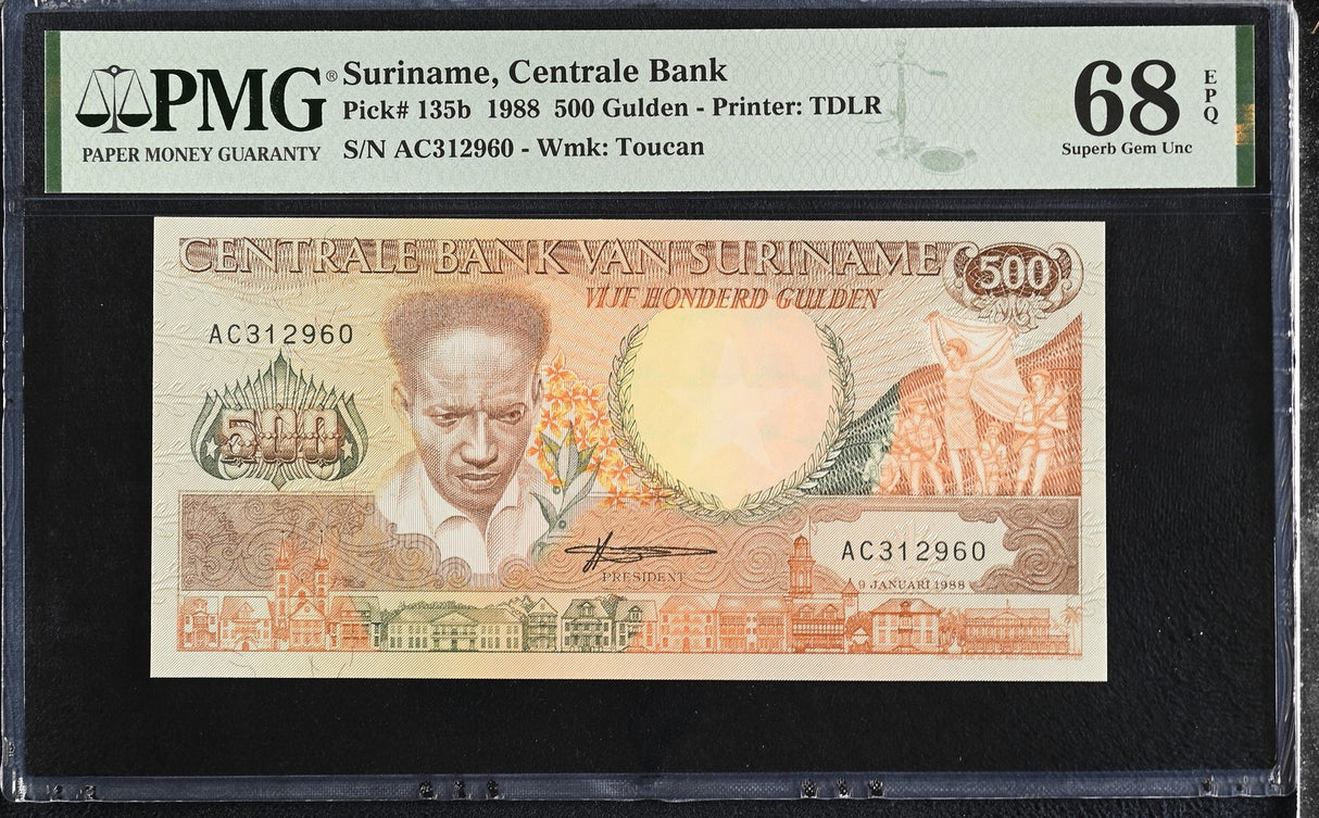 Suriname 500 Gulden 1988 P 135 b Superb Gem UNC PMG 68 EPQ