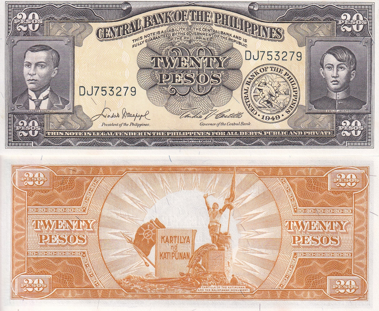 Philippines 20 Pesos 1949 Thomas De La Rue P 137 UNC
