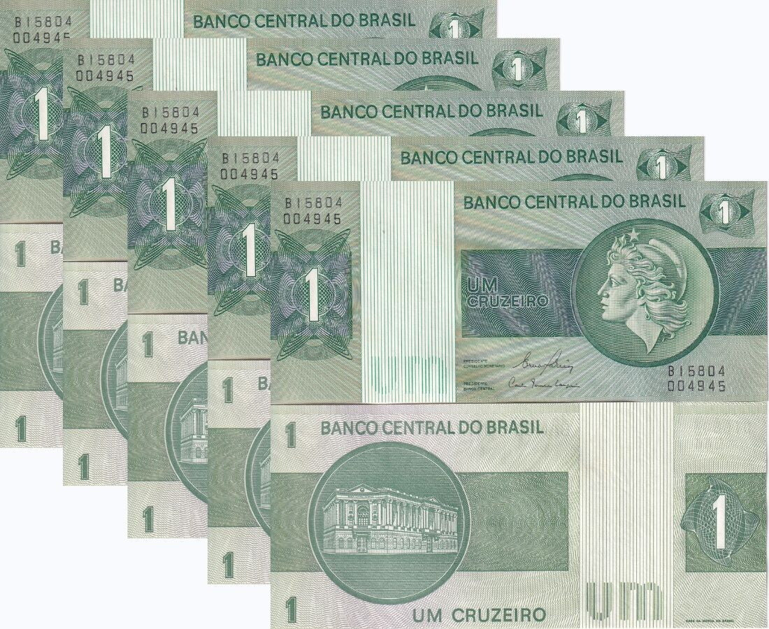 Brazil 1 Cruzeiro ND 1980 P 191Ac Sign 20 UNC LOT 5 PCS