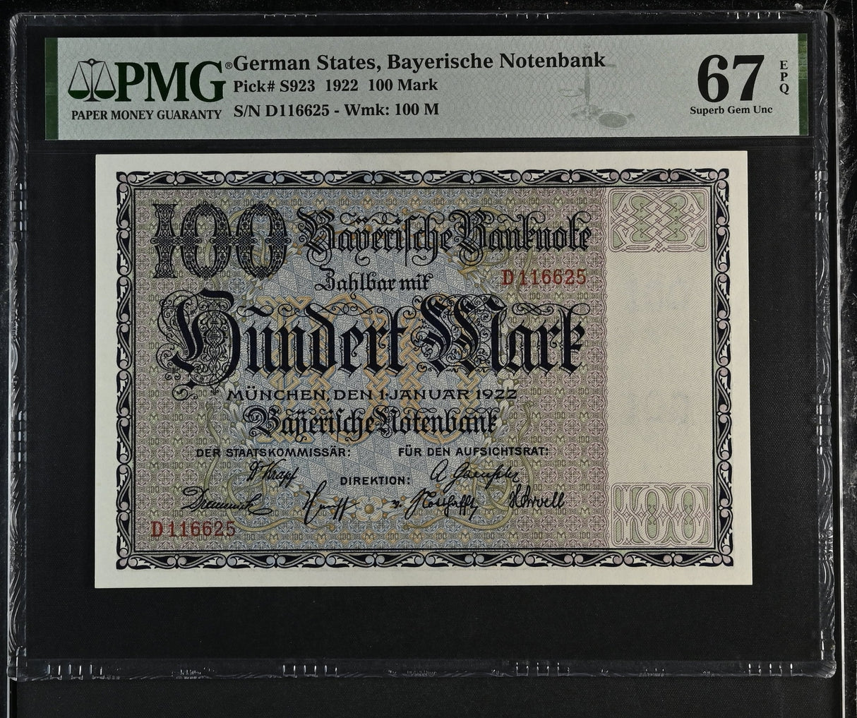 Germany 100 Mark 1922 P S923 Superb Gem UNC PMG 67 EPQ