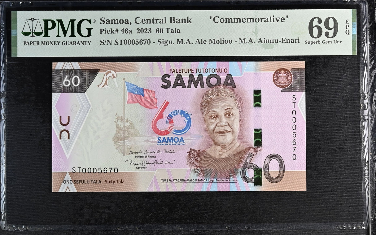Samoa 60 Tala 2023 P 46 a 60th Commemorative # 5670 Superb Gem UNC PMG 69 EPQ