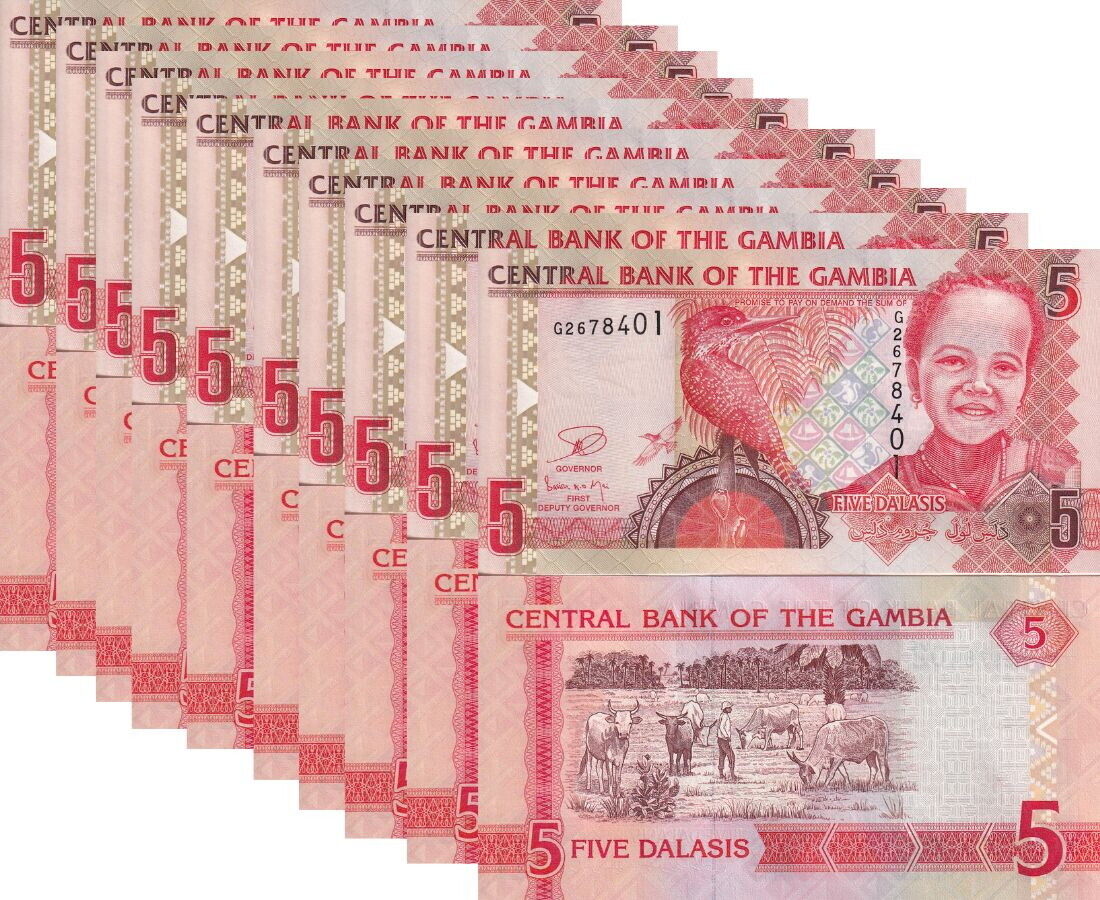 Gambia 5 Dalasis ND 2006-2014 P 25 C UNC LOT 10 PCS