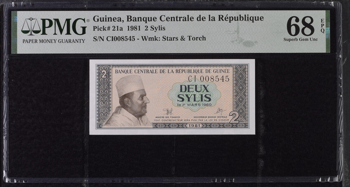 Guinea 2 Sylis 1981 P 21 a Superb Gem UNC PMG 68 EPQ
