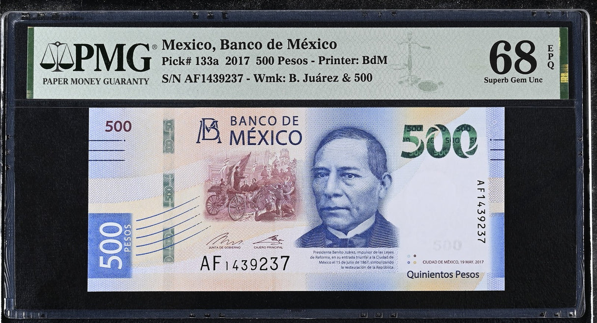 Mexico 500 Pesos 2017 P 133 a Superb Gem UNC PMG 68 EPQ
