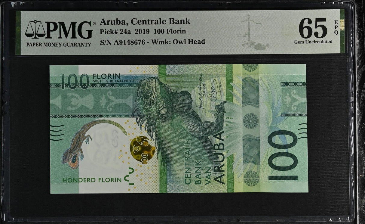Aruba 100 Florins 2019 P 24 a Iguana verde Gem UNC PMG 65 EPQ