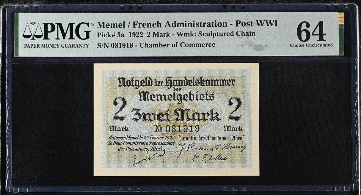 Germany Memel 10 Mark 1922 P 3 a Choice UNC PMG 64