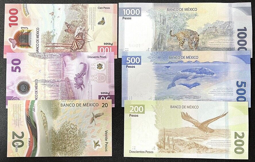 Mexico Set 6 UNC 20 50 100 200 500 1000 Pesos 2019-2023 P 131 132 133-137