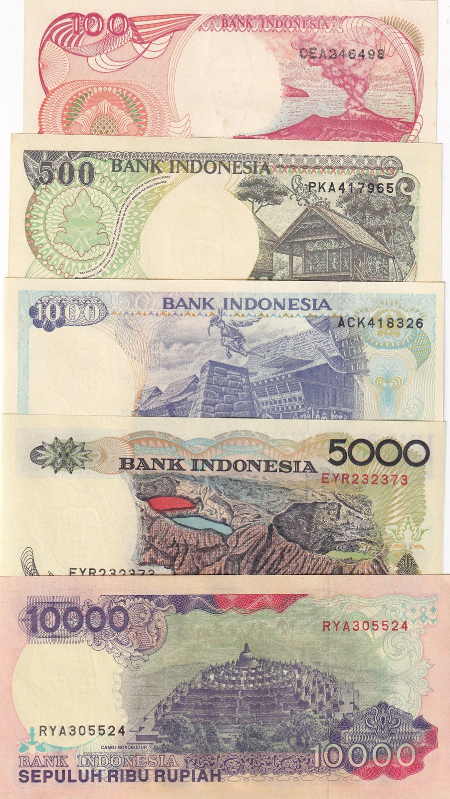 Indonesia Set 5 UNC 100 500 1000 5000 10000 Rupiah Ramdom Year P 127 128 - 131