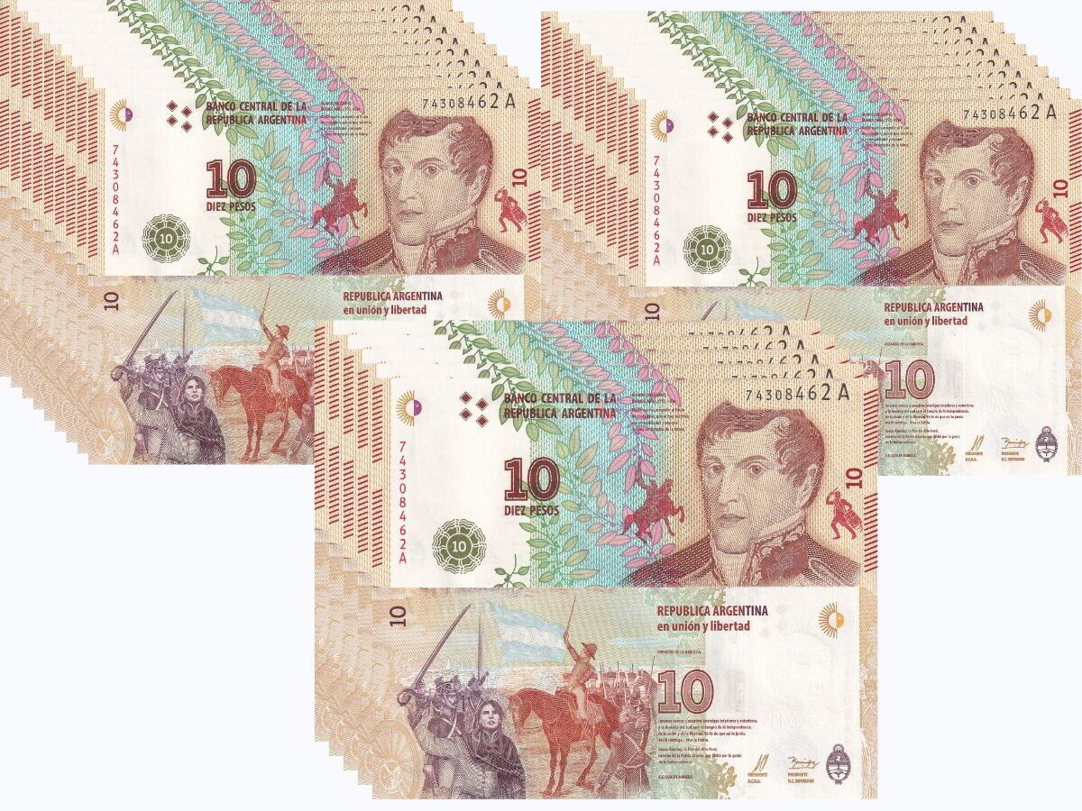 Argentina 10 Pesos ND 2016 P 360 Series A UNC LOT 25 PCS