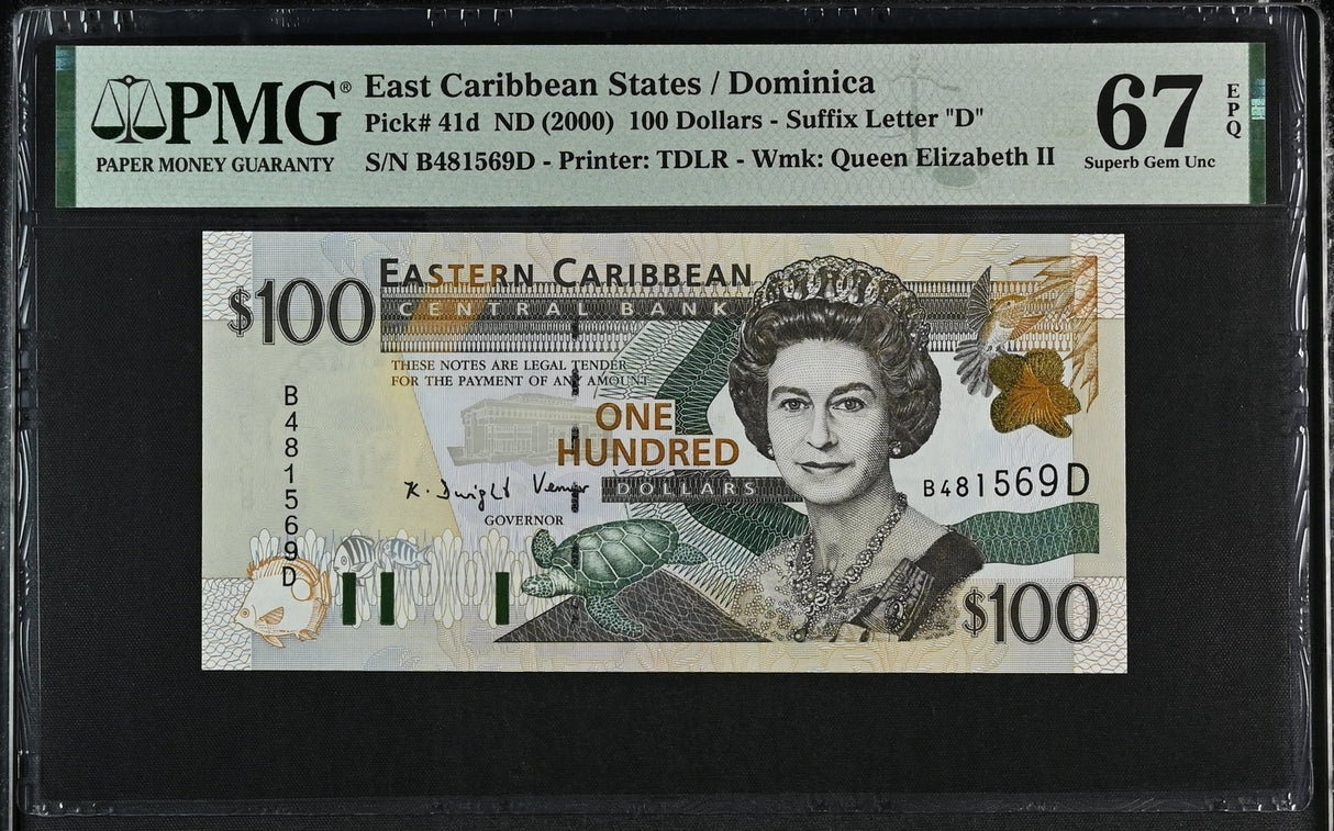 East Caribbean 100 Dollars ND 2000 P 41 d QEII Superb Gem UNC PMG 67 EPQ