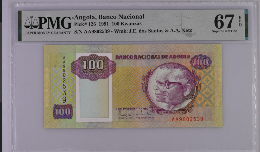 ANGOLA 100 Kwanzas 1991 P 126 AA Prefix Superb Gem UNC PMG 67 EPQ