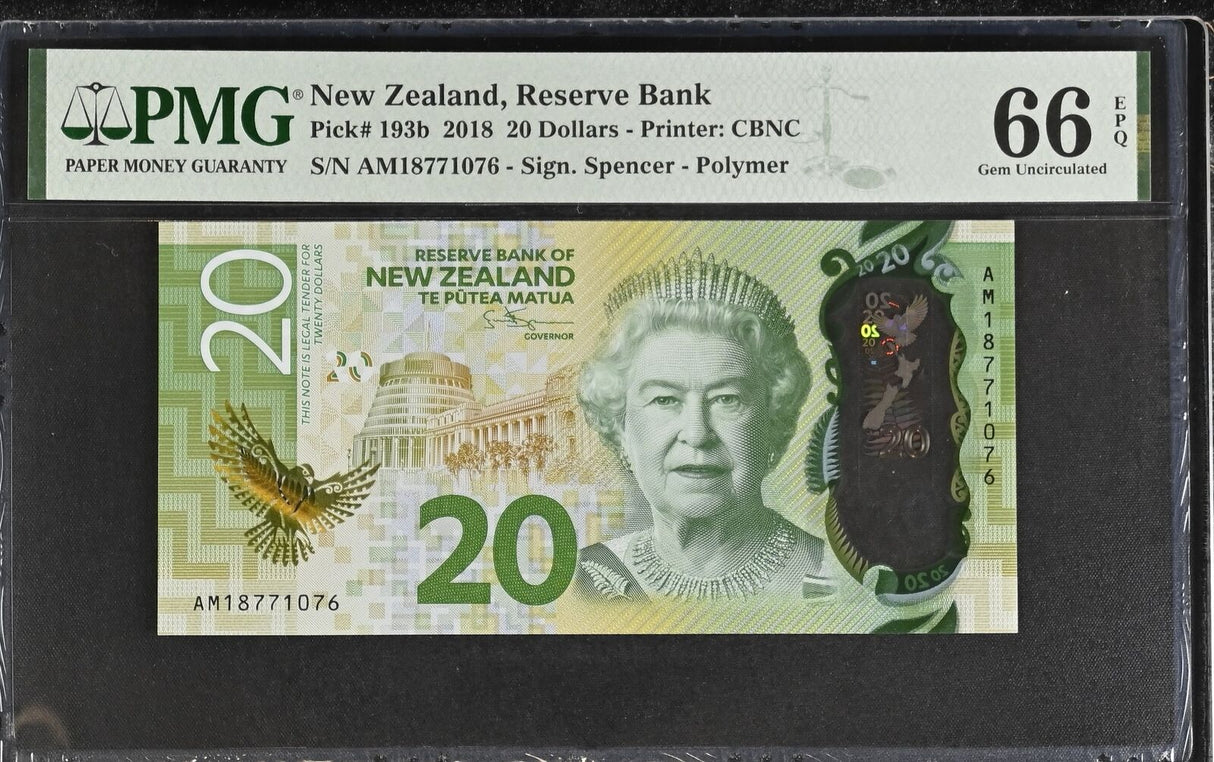 New Zealand 20 Dollars 2018 Polymer P 193 b QEII Gem UNC PMG 66 EPQ