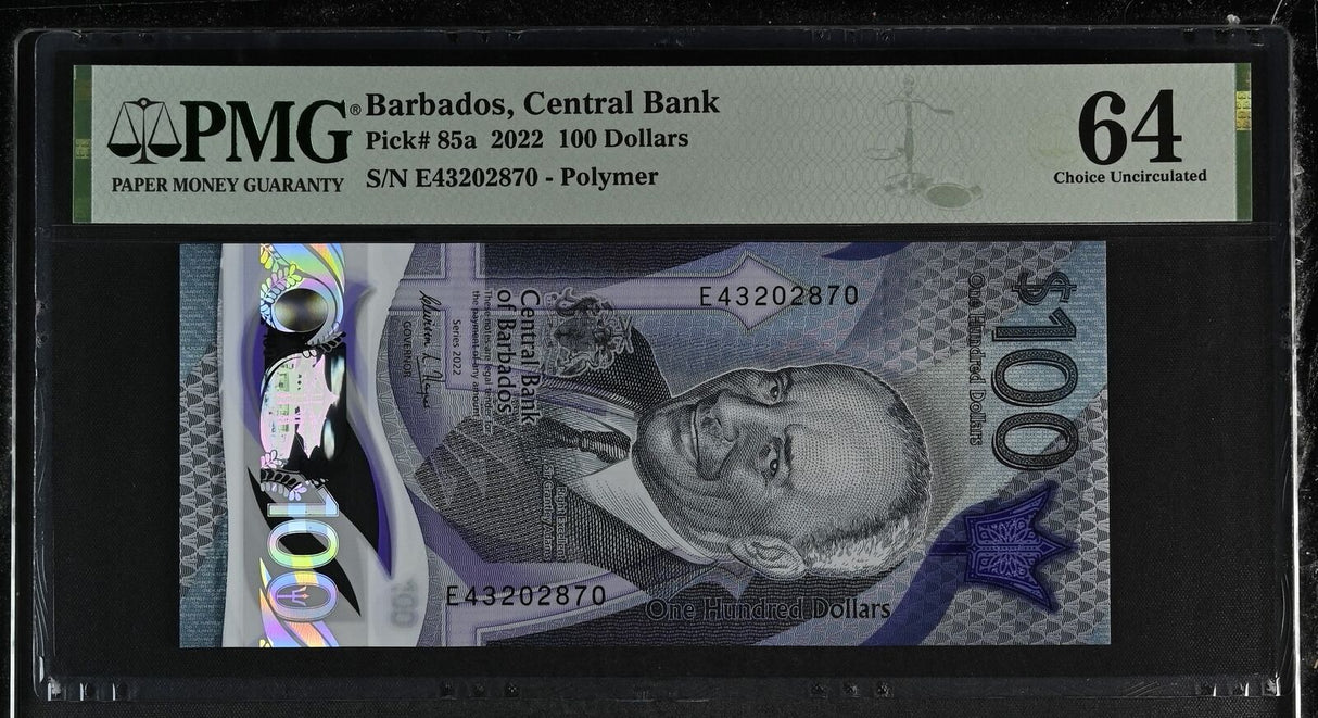 Barbados 100 Dollars 2022 Polymer P 85 a Choice UNC PMG 64