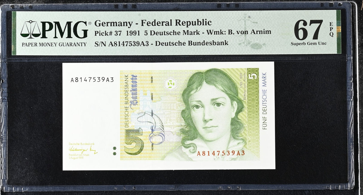 Germany 5 Deutsche Mark 1991 P 37 Superb Gem UNC PMG 67 EPQ