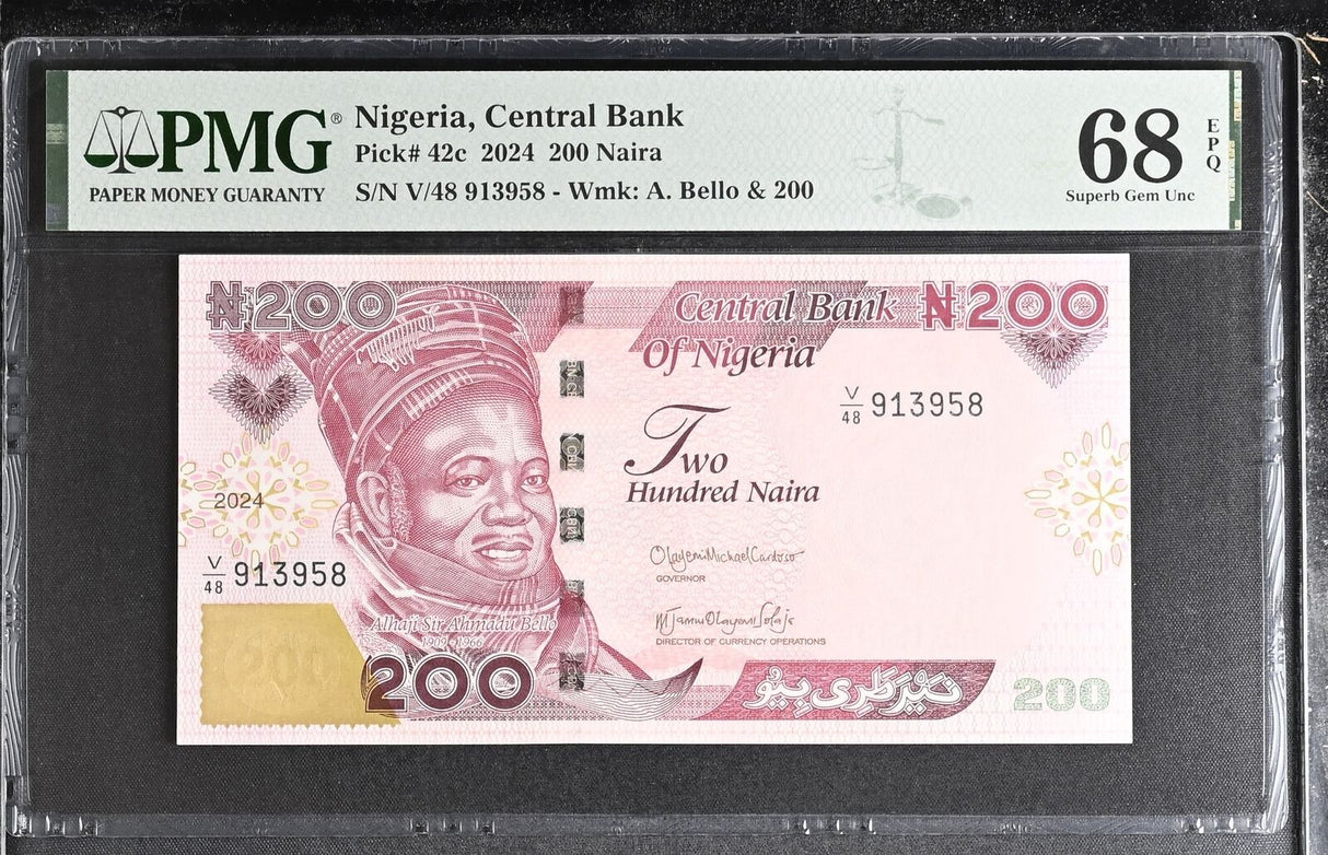 Nigeria 200 Naira 2024 P 42 c Superb Gem UNC PMG 68 EPQ TOP POP