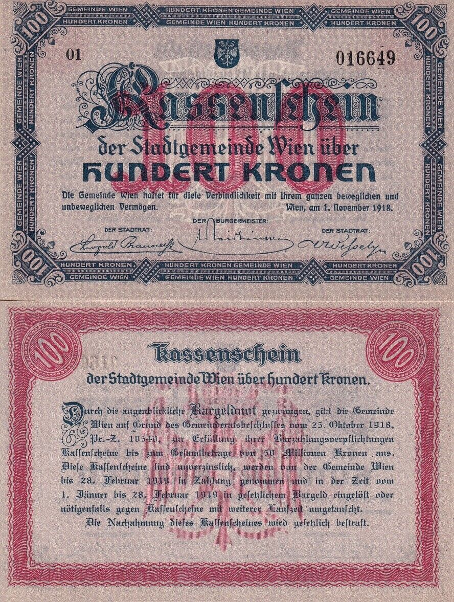 Austria 100 Kronen 1918 Municipality of Vienna P NL AUnc