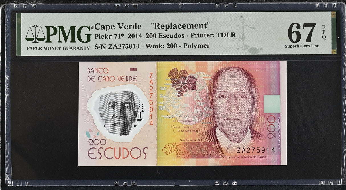Cape Verde 200 Escudos 2014 P 71* Replacement Superb Gem UNC PMG 67 EPQ