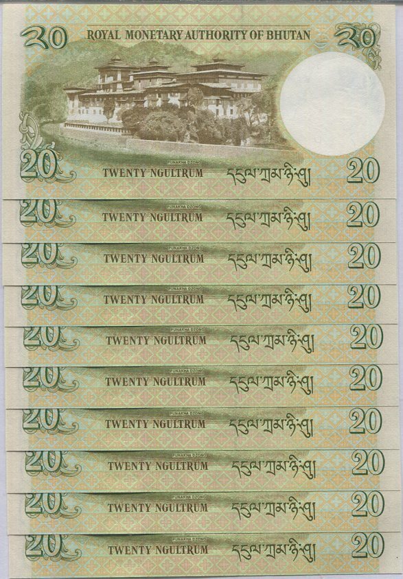 Bhutan 20 Ngultrum 2013 P 30 b UNC LOT 10 PCS