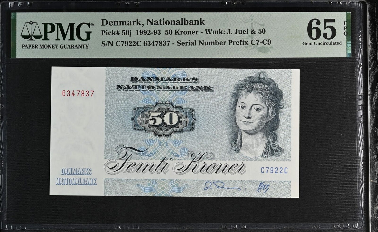 Denmark 50 Kroner 1992 P 50 j Gem UNC PMG 65 EPQ