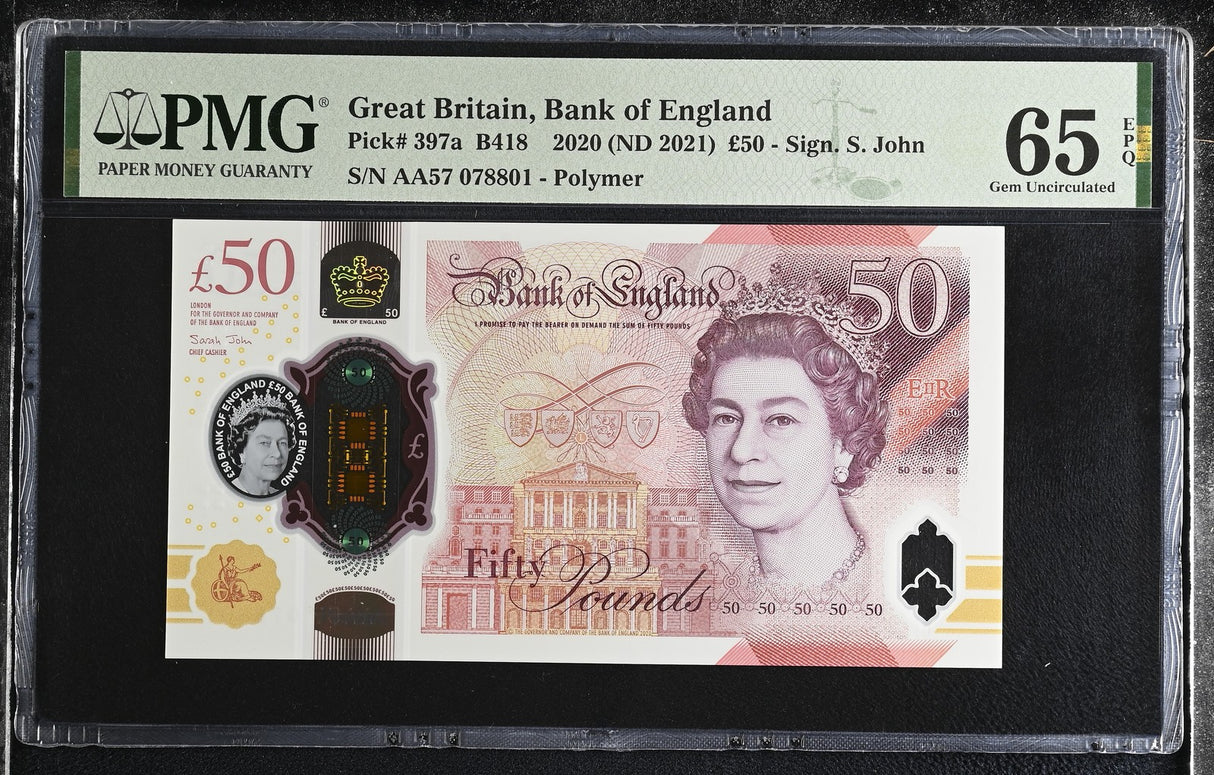 Great Britain 50 Pounds 2020 ND 2021 P 397 a Gem UNC PMG 65 EPQ