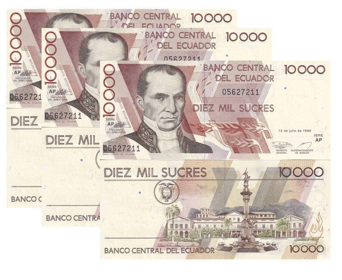 Ecuador 10000 Sucres JULY-1999 P 127 UNC LOT 3 PCS