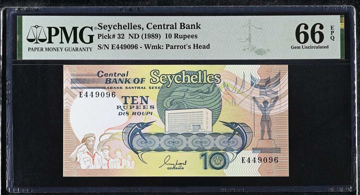 Seychelles 10 Rupees ND 1989 P 32 Gem UNC PMG 66 EPQ