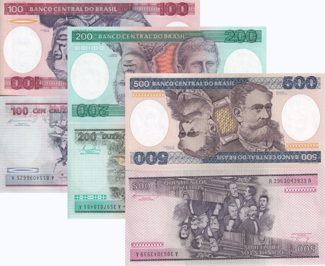 Brazil Set 3 PCS 100 200 500 cruzeiros ND 1981-1985 P 198 199 200 UNC