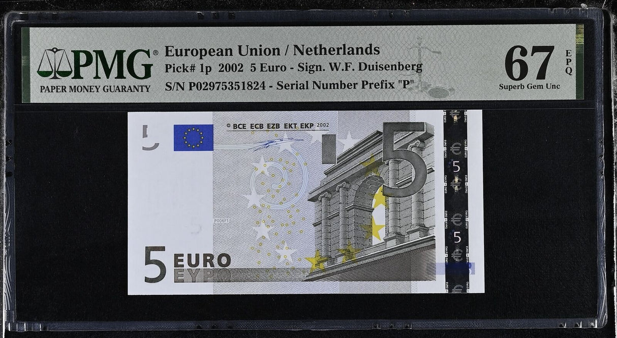 Euro 5 Euro Netherlands 2002 P 1 P Superb Gem UNC PMG 67 EPQ