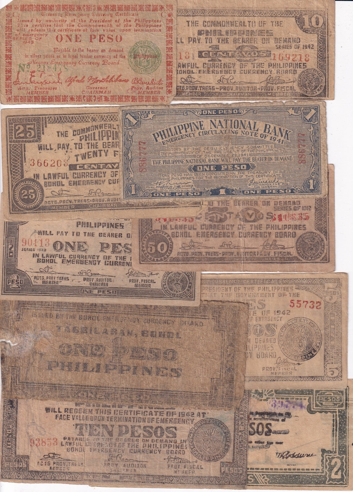 Philippines Set of 10 Death Sentence Guerilla Money of World War II Circulated