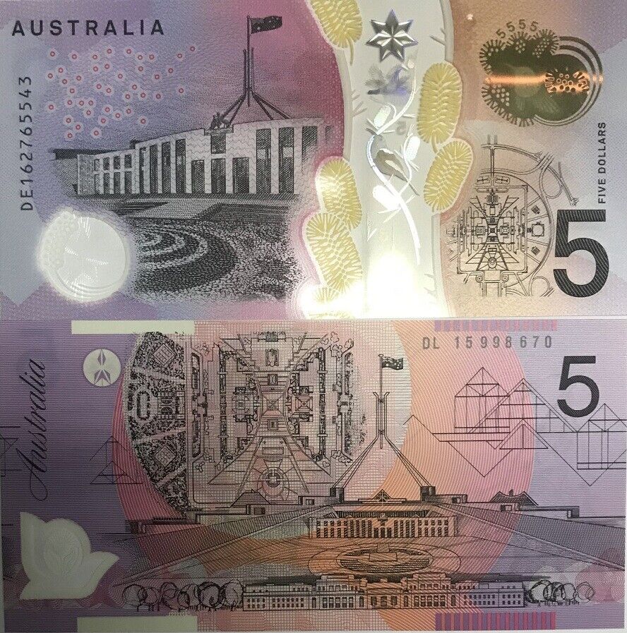 Australia Set 2 UNC Banknote Two Generations of 5 Dollars With Folder