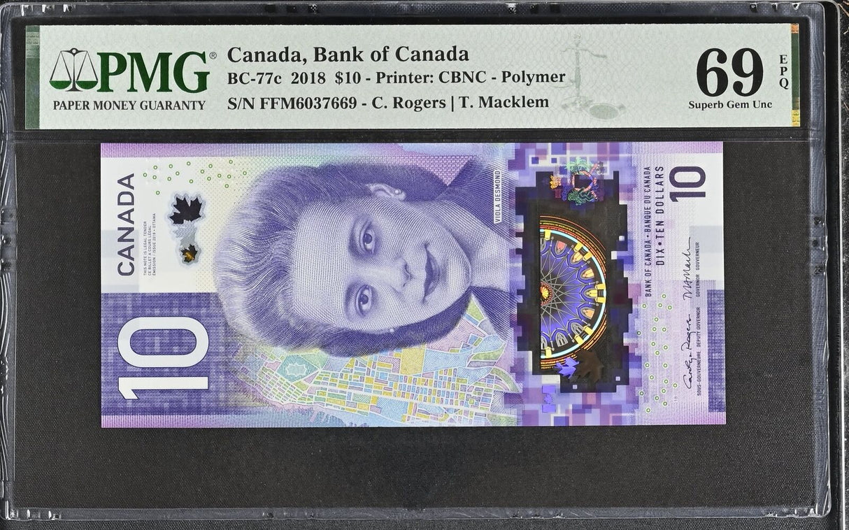 Canada 10 Dollars 2018 P 113 Polymer Rogers Macklem Superb Gem UNC PMG 69 EPQ