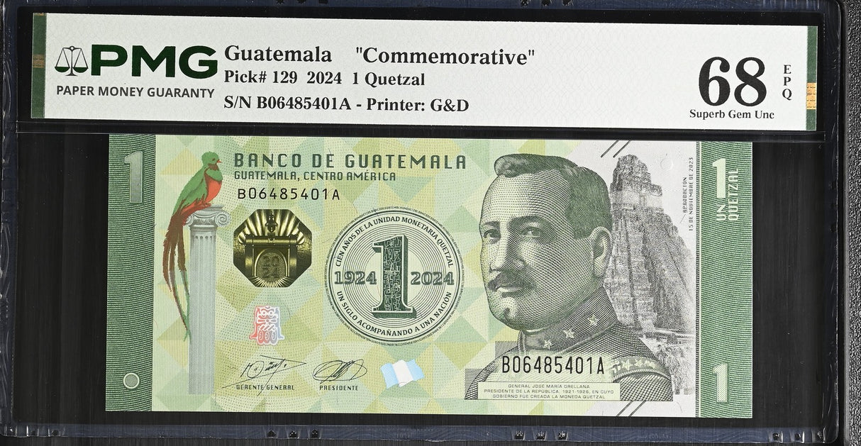 Guatemala 1 Quetzal 2024 P 129 Commemorative Superb Gem UNC PMG 68 EPQ