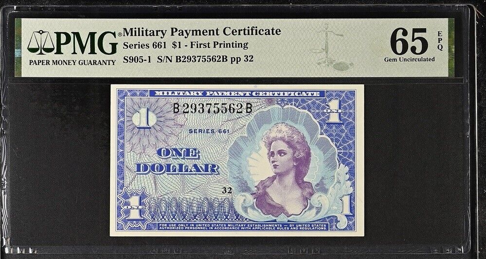 Military Payment Certificate 1 Dollar 1968 P M68 USA Gem UNC PMG 65 EPQ