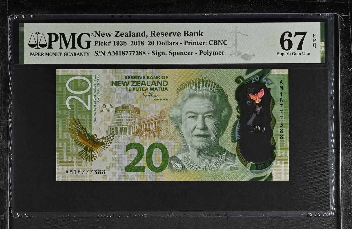 New Zealand 20 Dollars 2018 Polymer P 193 b QEII Superb Gem UNC PMG 67 EPQ