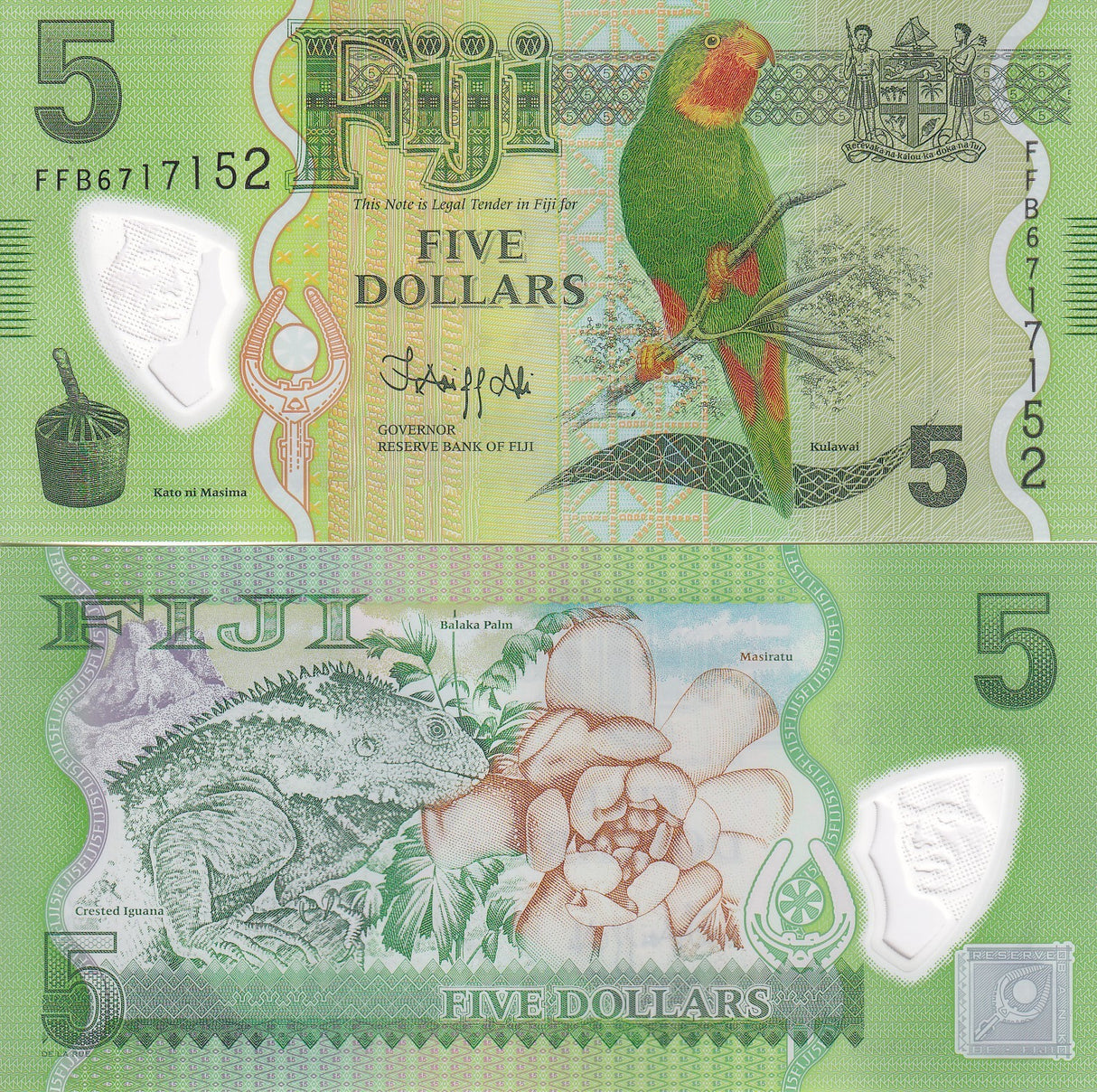 Fiji 5 Dollars ND 2012 P 115 b Polymer Random Series UNC