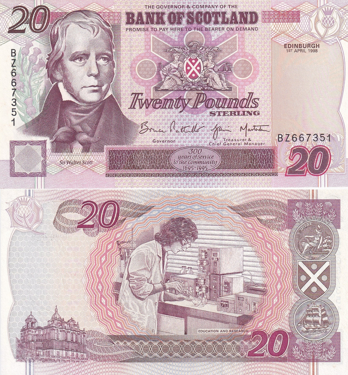 Scotland 20 Pounds Sterling 1998 P 121 b UNC ,Edinburgh ,Laboratory
