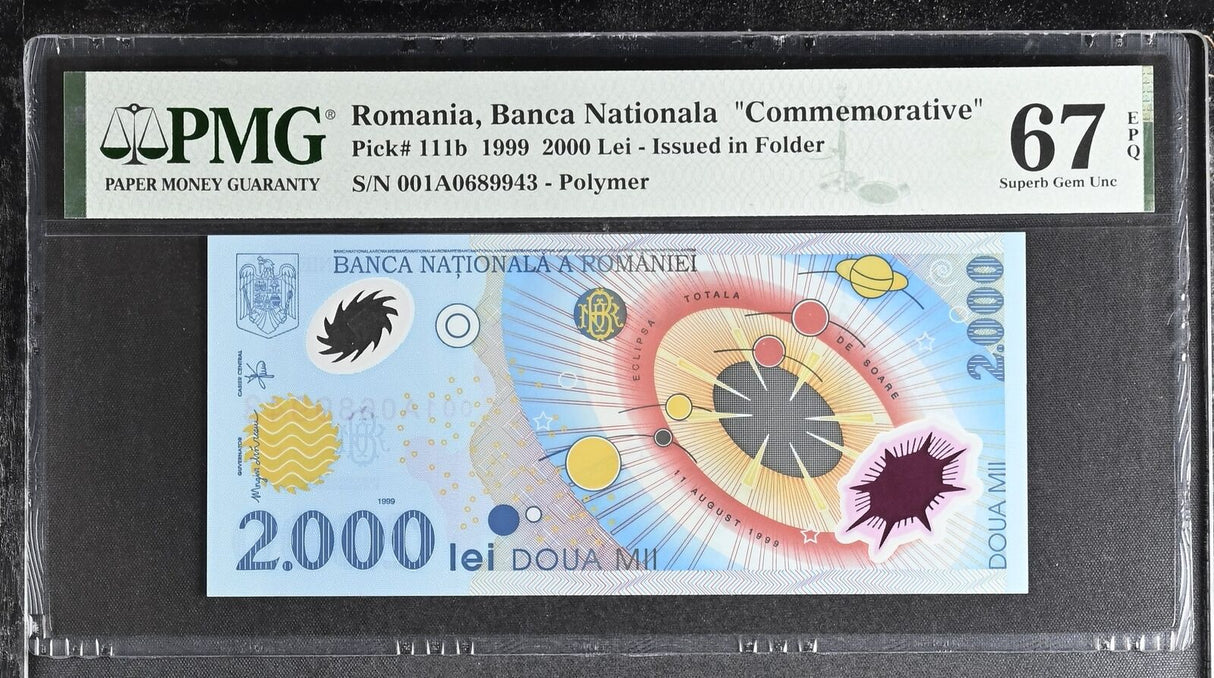 Romania 2000 Lei 1999 P 111 b 001Polymer Commemorativ Superb Gem UNC PMG 67 EPQ