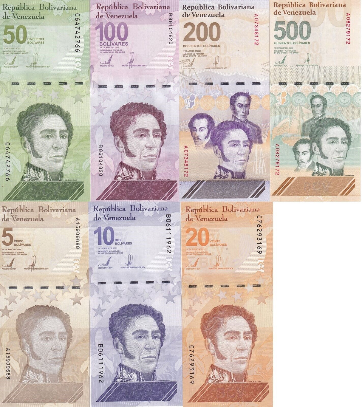 Venezuela Set 34 UNC 2 - 1 Million Bolivare Digitales 2013-2024 P 88-121 FullSET