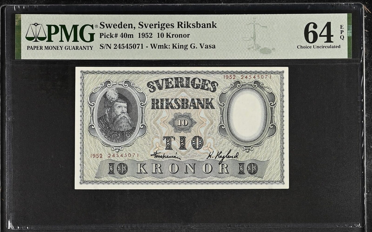 Sweden 10 Kronor 1952 P 40 m Choice UNC PMG 64 EPQ