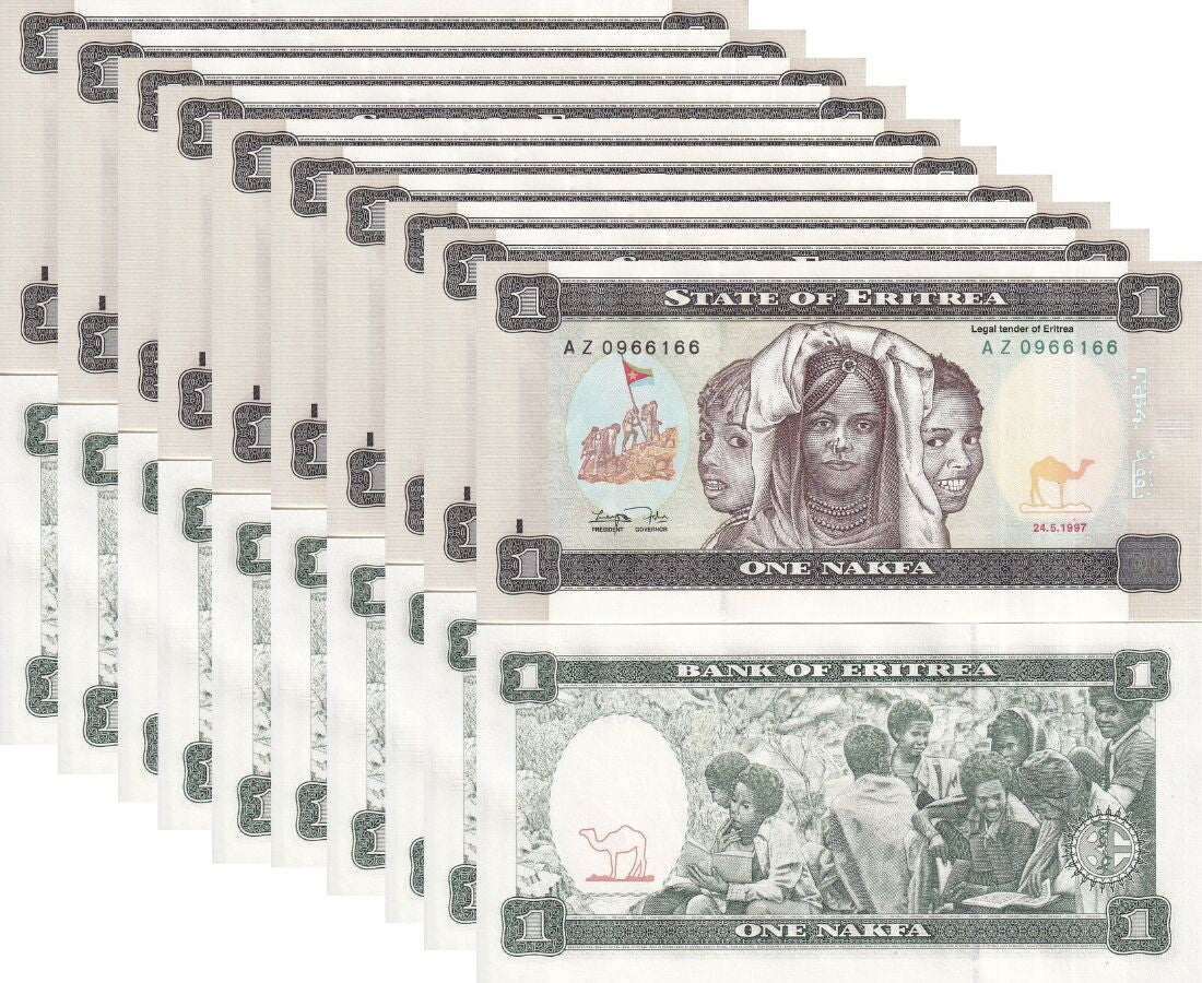 Eritrea 1 Nakfa 1997 P 1* REPLACEMENT AZ Prefix LOT 10 UNC
