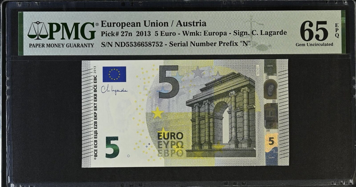 Euro 5 Euro Austria 2013 P 27 n Gem UNC PMG 65 EPQ
