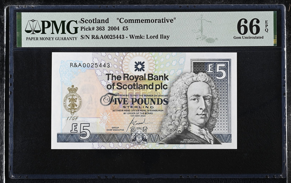 Scotland 5 Pounds 2004 P 363 Gem UNC PMG 66 EPQ