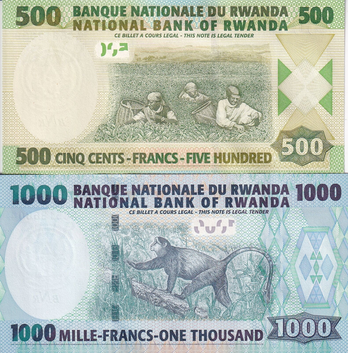 Rwanda Set 2 PCS 500 1000 FRANCS 2004 P 30 P 31 UNC