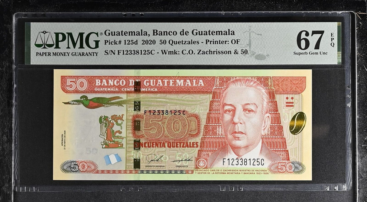 Guatemala 50 Quetzal 2020 P 125 d Superb Gem UNC PMG 67 EPQ