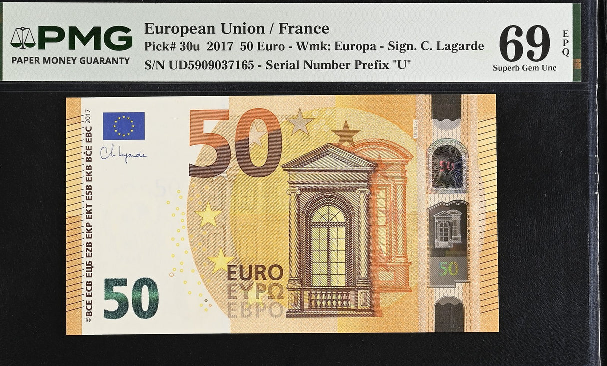 Euro 50 Euro 2017 France P 30 u UD Superb Gem UNC PMG 69 EPQ TOP POP